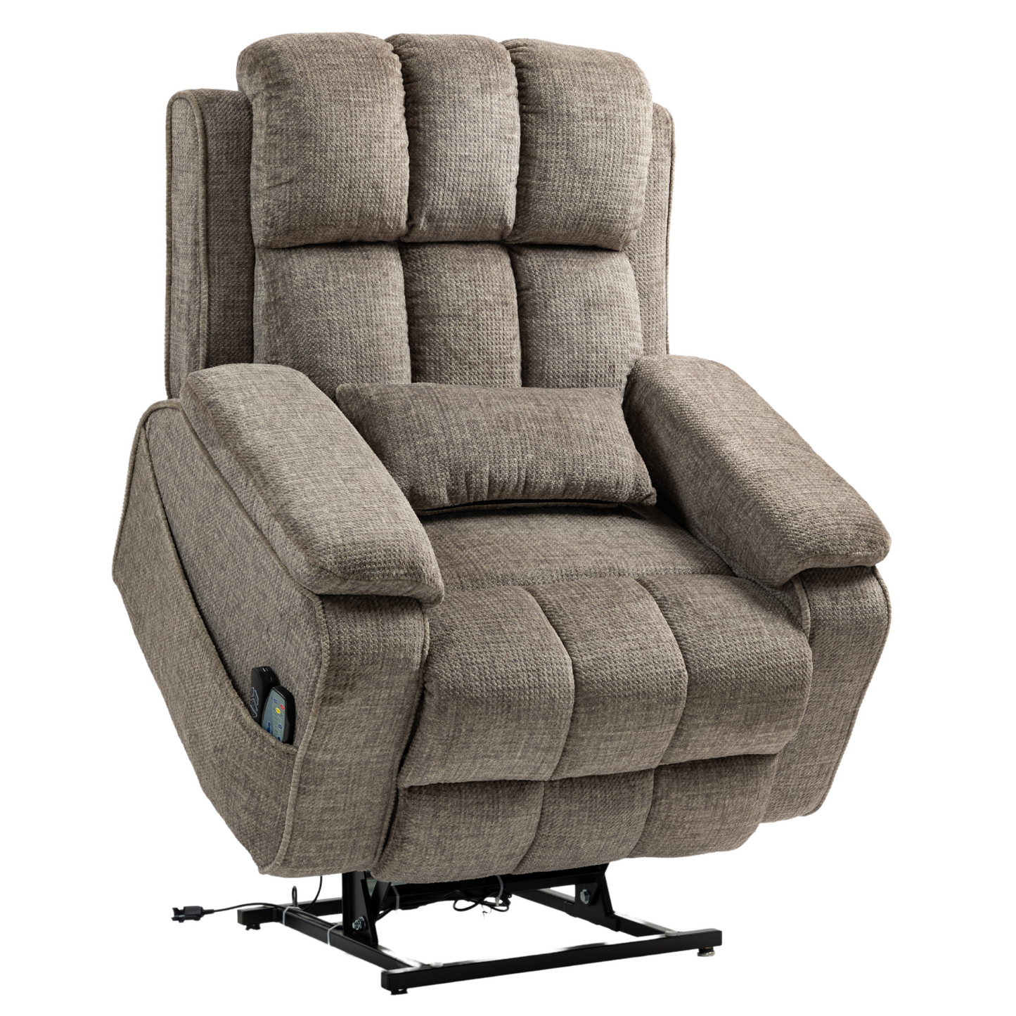 Elan Lay Flat Recliner Dual Motor Lift Chair with Heat & Massage - 400 lbs Capacity- Taupe Brown Chenille