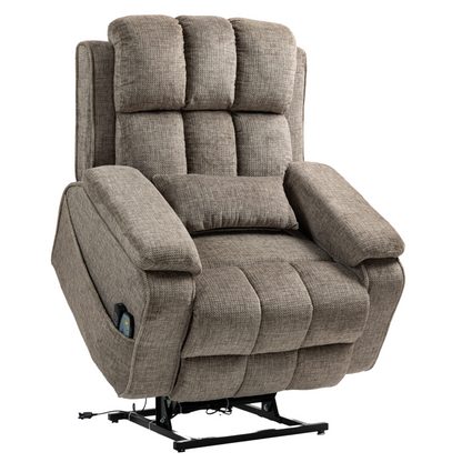 Elan Lay Flat Recliner Dual Motor Lift Chair with Heat & Massage - 400 lbs Capacity- Taupe Brown Chenille