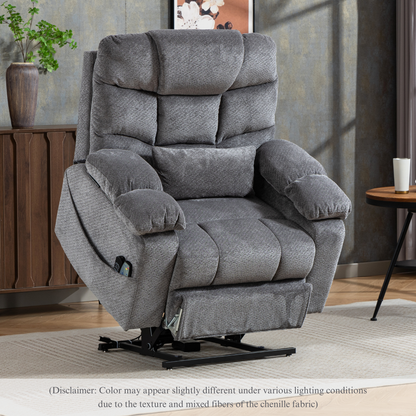 JUUXO Big Tall Man 500 lbs Recliners Power Lift Chair with Heat & Massage - USB & Type C Charging - Stone Gray Chenille