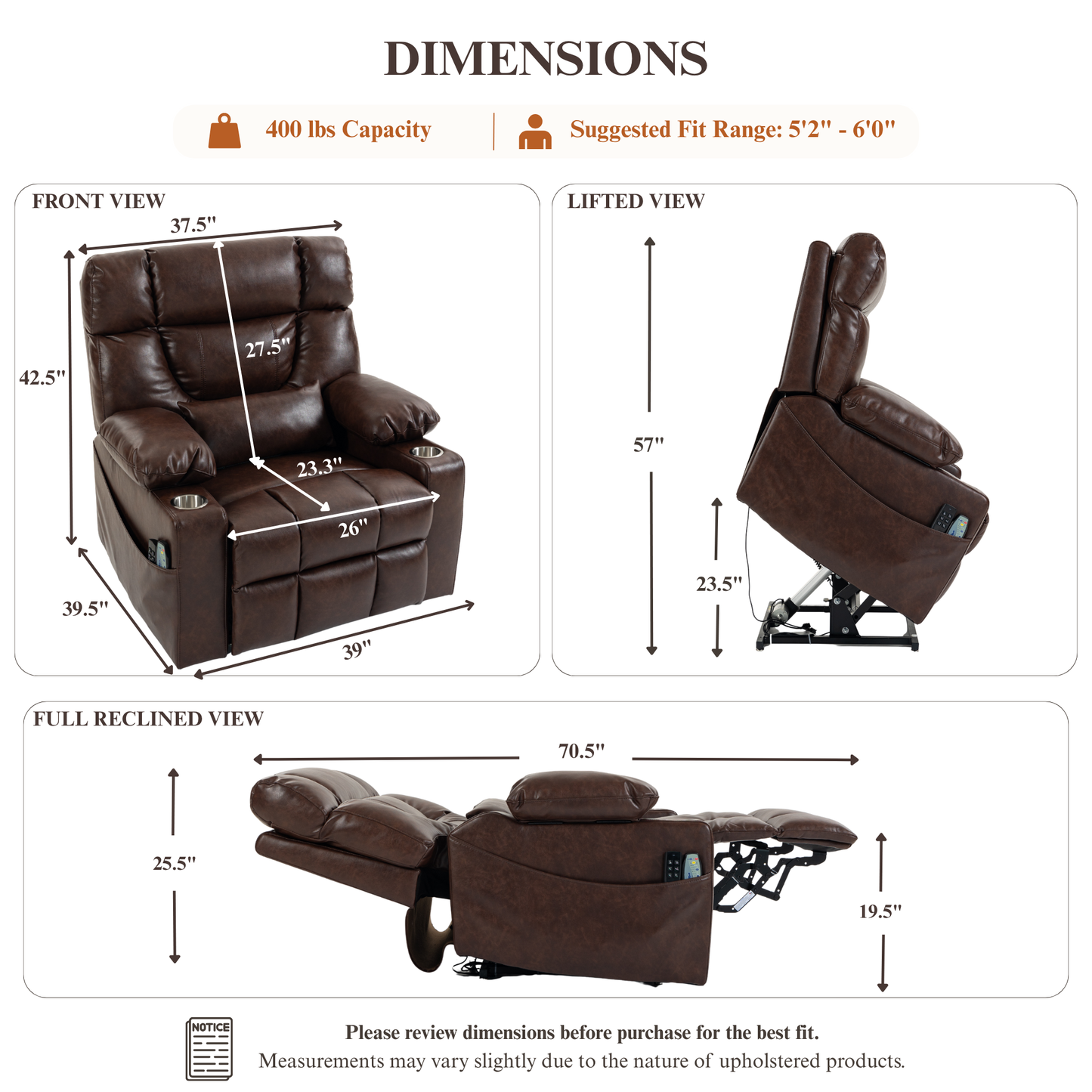 Triple Motor Power Lift Recliner Chair for Elderly, Lay Flat Recliner with Adjustable Headrest, Vibration Massage and Lumbar Heat, Flip-Open Arm Storage, Cup Holders