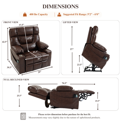 Triple Motor Power Lift Recliner Chair for Elderly, Lay Flat Recliner with Adjustable Headrest, Vibration Massage and Lumbar Heat, Flip-Open Arm Storage, Cup Holders