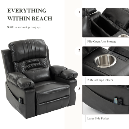 Triple Motor Power Lift Recliner Chair for Elderly, Lay Flat Recliner with Adjustable Headrest, Vibration Massage and Lumbar Heat, Flip-Open Arm Storage, Cup Holders
