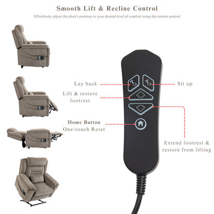Big Man Recliners Power Lift Chair with Heat Massage, Cup Holder & Wireless Phone Charger, USB Type C Charging- 400 lbs Capacity - Mocha Taupe Woven AirMesh
