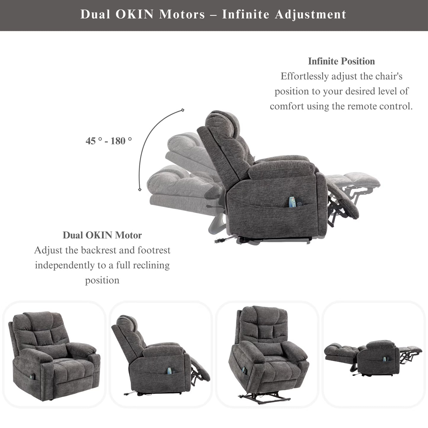 Power Lift Recliner Chairs for Elderly - Infinite Position Lay Flat Recliner with Heat & Massage Wireless Phone Charger - USB Type C Charging - Dual Motor Lift Chair 400 lbs