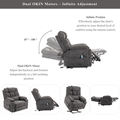 Power Lift Recliner Chairs for Elderly - Infinite Position Lay Flat Recliner with Heat & Massage Wireless Phone Charger - USB Type C Charging - Dual Motor Lift Chair 400 lbs