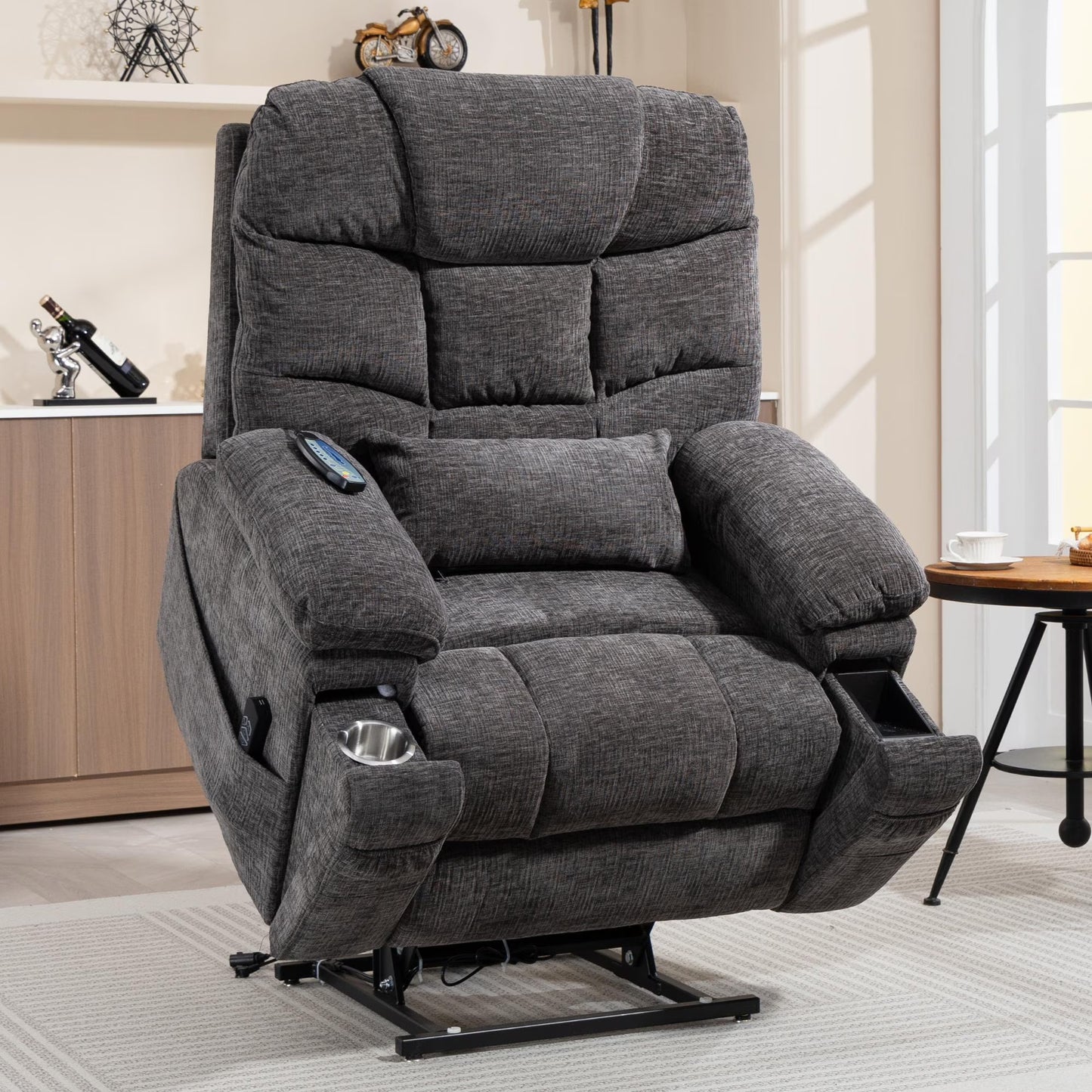 Power Lift Recliner Chairs for Elderly - Infinite Position Lay Flat Recliner with Heat & Massage Wireless Phone Charger - USB Type C Charging - Dual Motor Lift Chair 400 lbs