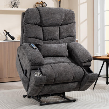 Power Lift Recliner Chairs for Elderly - Infinite Position Lay Flat Recliner with Heat & Massage Wireless Phone Charger - USB Type C Charging - Dual Motor Lift Chair 400 lbs
