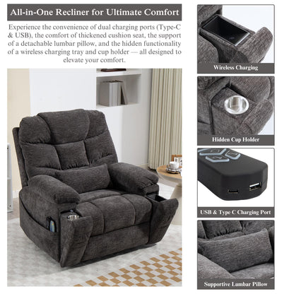Power Lift Recliner Chairs for Elderly - Infinite Position Lay Flat Recliner with Heat & Massage Wireless Phone Charger - USB Type C Charging - Dual Motor Lift Chair 400 lbs