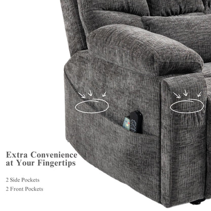 Power Lift Recliner Chairs for Elderly - Infinite Position Lay Flat Recliner with Heat & Massage Wireless Phone Charger - USB Type C Charging - Dual Motor Lift Chair 400 lbs