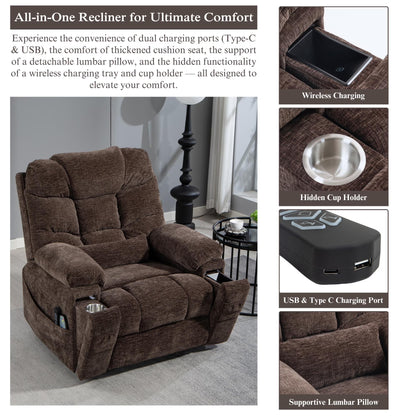 Power Lift Recliner Chairs for Elderly - Infinite Position Lay Flat Recliner with Heat & Massage Wireless Phone Charger - USB Type C Charging - Dual Motor Lift Chair 400 lbs (Copy)