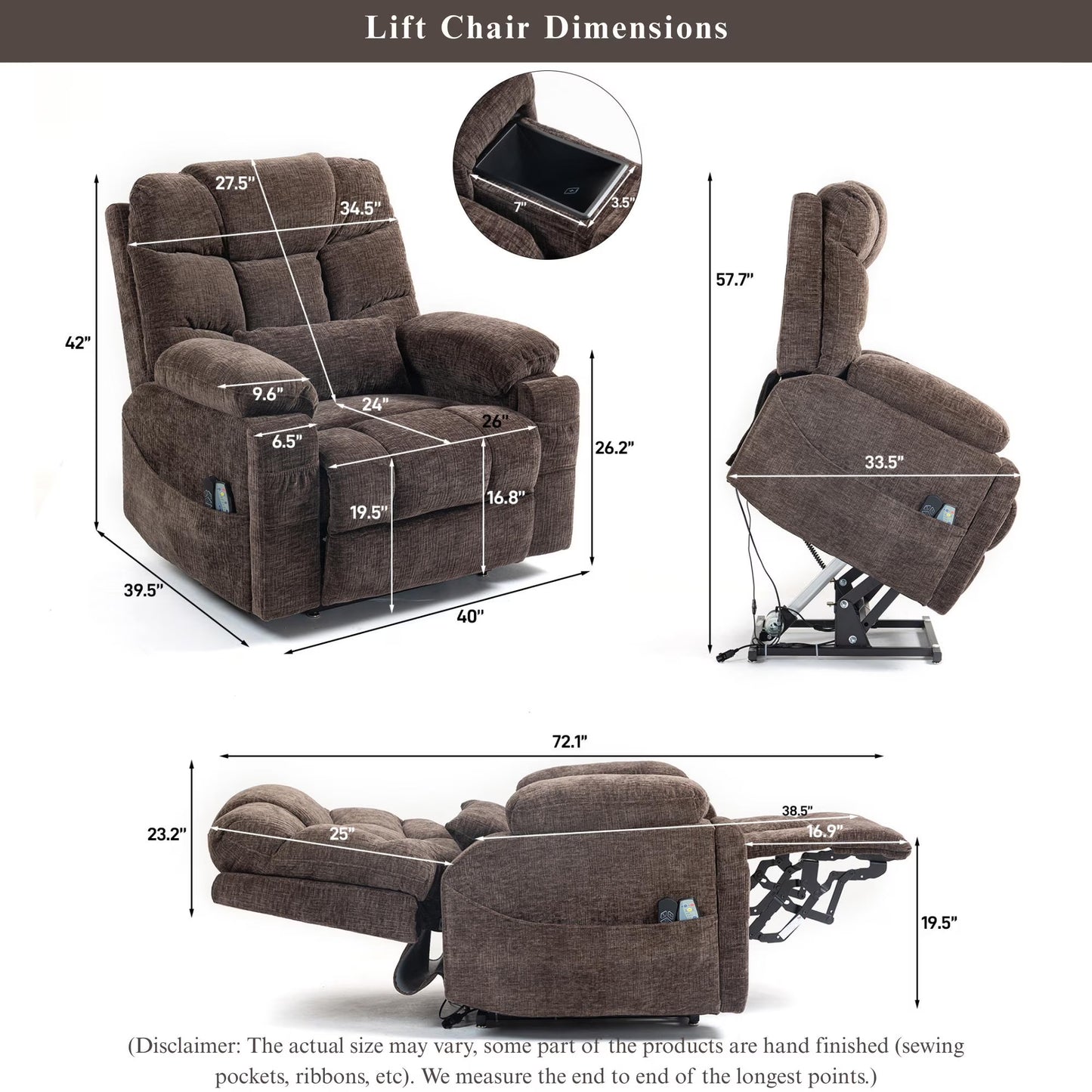 Power Lift Recliner Chairs for Elderly - Infinite Position Lay Flat Recliner with Heat & Massage Wireless Phone Charger - USB Type C Charging - Dual Motor Lift Chair 400 lbs (Copy)