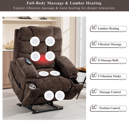 Power Lift Recliner Chairs for Elderly - Infinite Position Lay Flat Recliner with Heat & Massage Wireless Phone Charger - USB Type C Charging - Dual Motor Lift Chair 400 lbs (Copy)