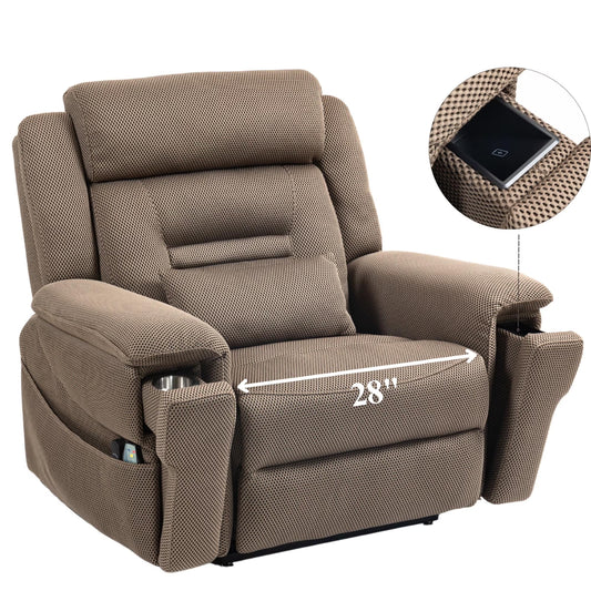 Big Man Recliners Power Lift Chair with Heat Massage, Cup Holder & Wireless Phone Charger, USB Type C Charging- 400 lbs Capacity - Warm Taupe AirMesh Fabric