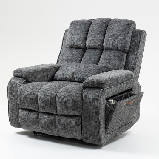 Elan Lay Flat Recliner Dual Motor Lift Chair with Heat & Massage - 400 lbs Capacity- Charcoal Grey Chenille