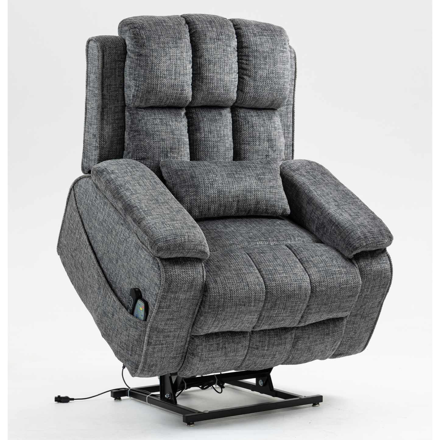 Elan Lay Flat Recliner Dual Motor Lift Chair with Heat & Massage - 400 lbs Capacity- Charcoal Grey Chenille