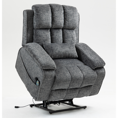 Elan Lay Flat Recliner Dual Motor Lift Chair with Heat & Massage - 400 lbs Capacity- Charcoal Grey Chenille