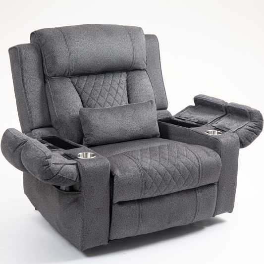 JUUXO Maximus Big Man Recliners Power Lift Chair with Heat & Massage - USB & Type C Charging- 400 lbs Capacity - Grey Chenille