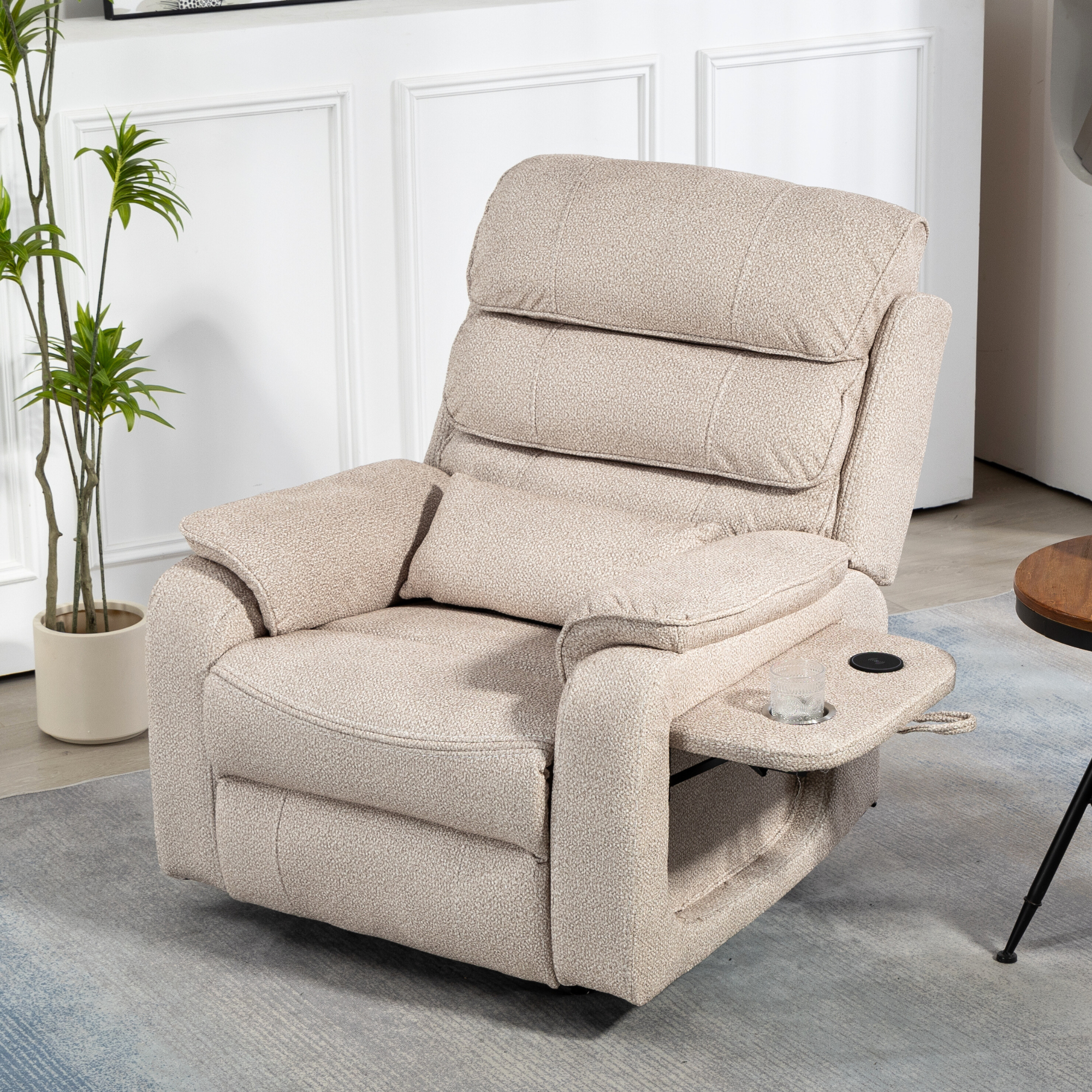 Pinnacle Lay Flat Recliner with Fold Out Tray Cup Holder & Wireless Ph ...