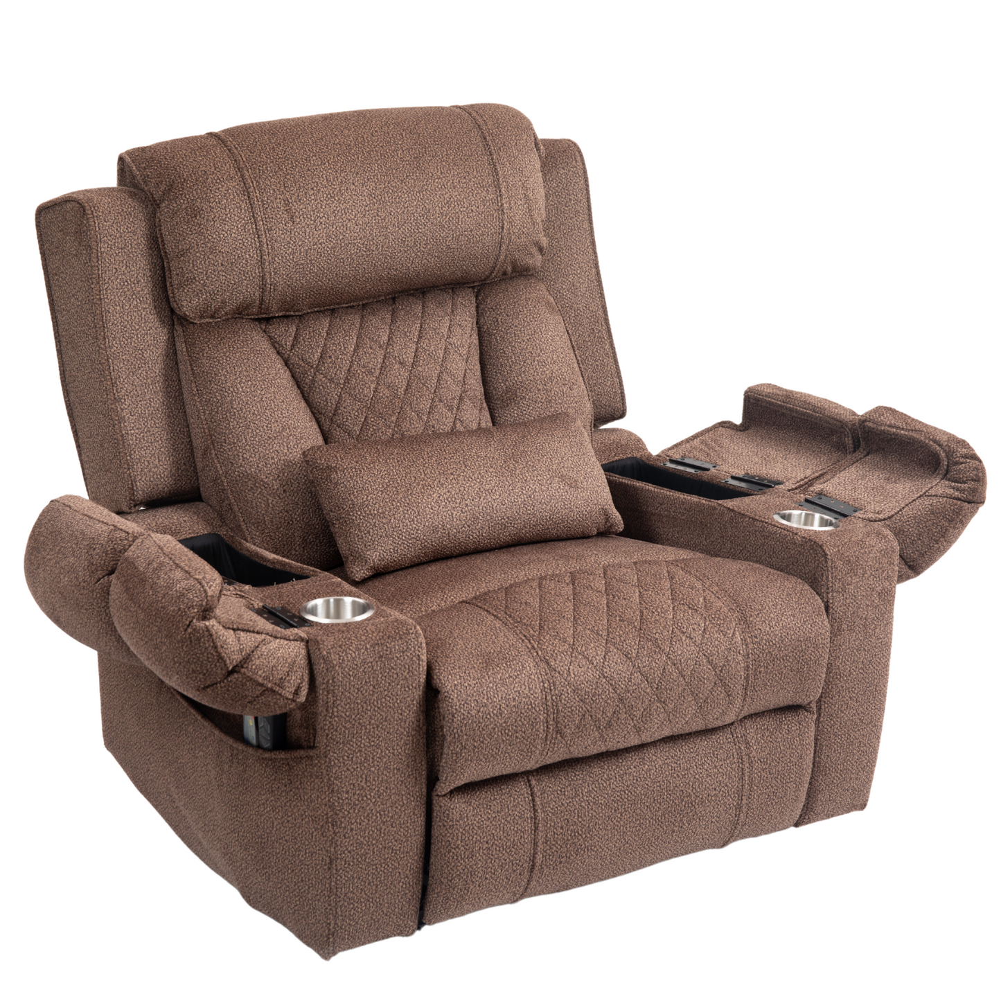 JUUXO Maximus Big Man Recliners Power Lift Chair with Heat & Massage - USB & Type C Charging- 400 lbs Capacity - Brown Chenille