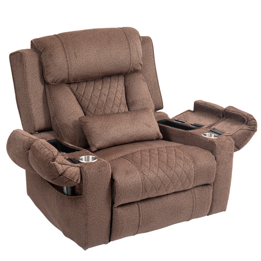 JUUXO Maximus Big Man Recliners Power Lift Chair with Heat & Massage - USB & Type C Charging- 400 lbs Capacity - Brown Chenille