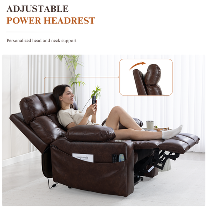 Triple Motor Power Lift Recliner Chair for Elderly, Lay Flat Recliner with Adjustable Headrest, Vibration Massage and Lumbar Heat, Flip-Open Arm Storage, Cup Holders