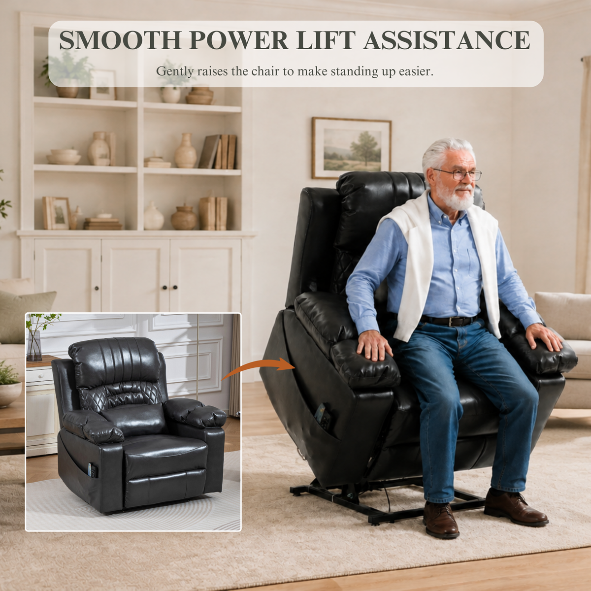 Triple Motor Power Lift Recliner Chair for Elderly, Lay Flat Recliner with Adjustable Headrest, Vibration Massage and Lumbar Heat, Flip-Open Arm Storage, Cup Holders