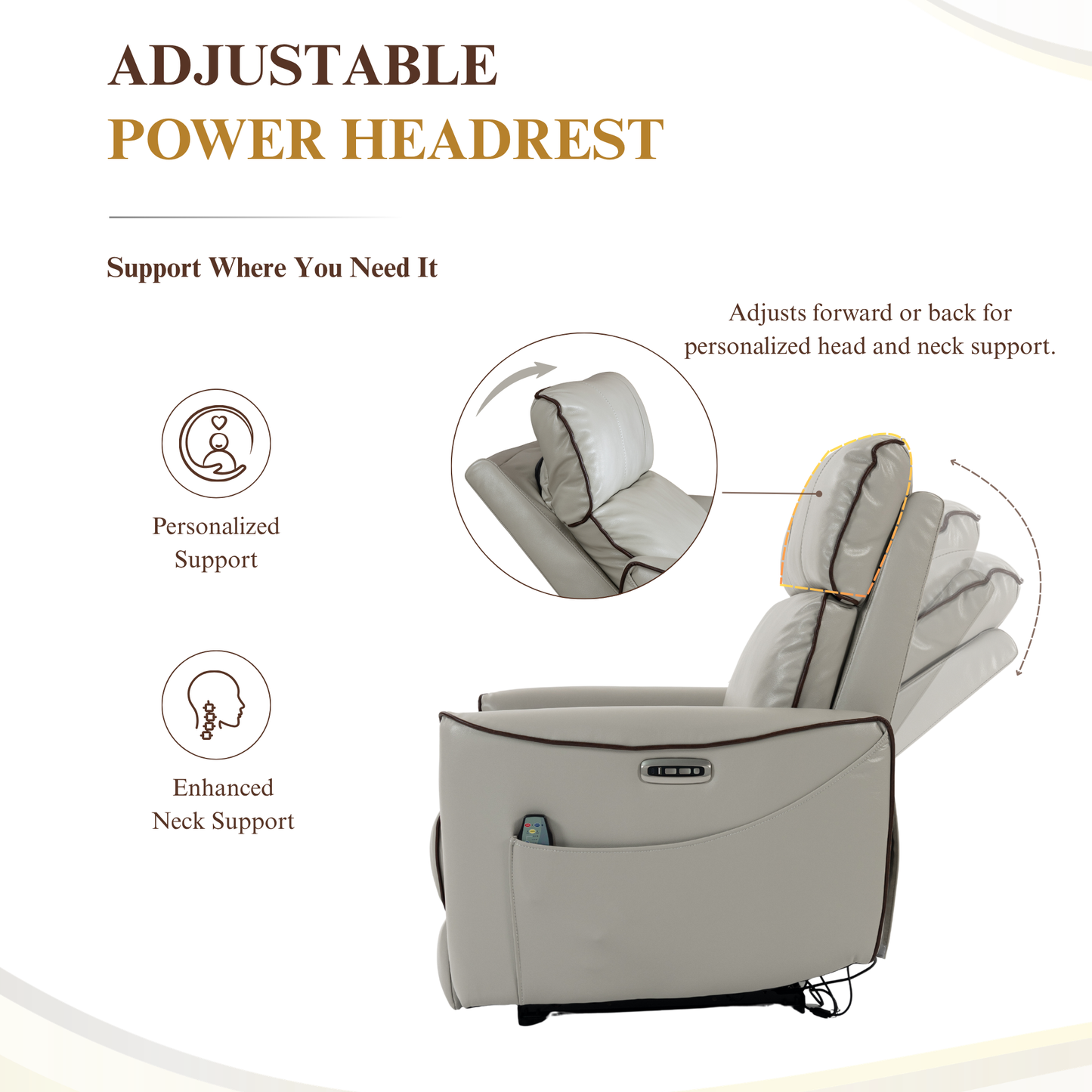 Zero Wall Hugger Power Recliner Chair Zero-Gravity Recliner with Adjustable Power Headrest