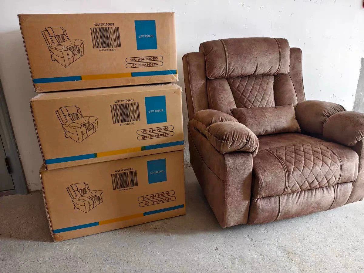 JUUXO Maximus Big Man Recliners Power Lift Chair with Heat & Massage - USB & Type C Charging- 400 lbs Capacity - Light Brown Velvet