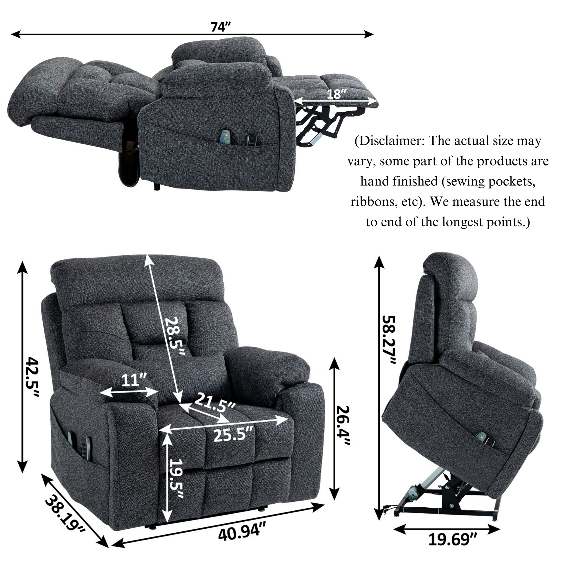JUUXO Majesty Oversized 4-Motor Lay Flat Lift Recliner Chair