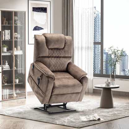 Panorama 2.0 Lay Flat Lift Recliner with Heat & Massage Power Lift Chair 400 lbs - Brown Velvet