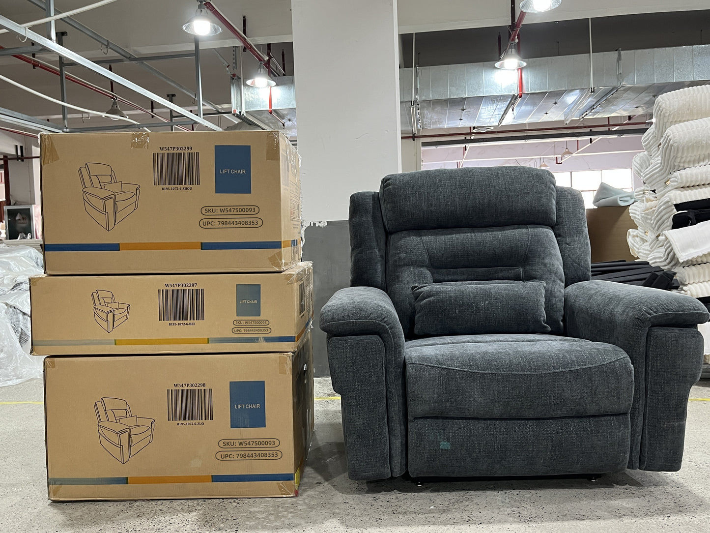 Big Man Recliners Power Lift Chair with Heat Massage, Cup Holder & Wireless Phone Charger, USB Type C Charging- 400 lbs Capacity - Greyish Blue